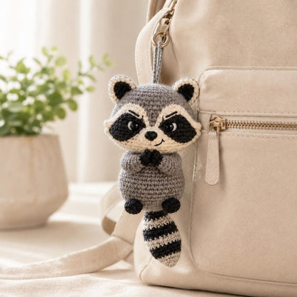 Crochet Raccoon Car Charm, Cute Trash Panda Rearview Mirror Accessory, Funny Animal Car Ornament, New Driver Gift, Backpack Hanging Decor