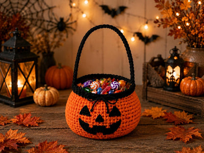 Handmade Crochet Halloween Pumpkin Basket,Ghost Candy Bowl,Jack O Lantern Basket,Cute Halloween Decor, Spooky Fall Gift,Halloween Desk Decor