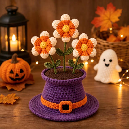Halloween Crochet Potted Plant, Spooky Cute Amigurumi Decor, Handmade Halloween Desk Ornament, Fall Gift Idea