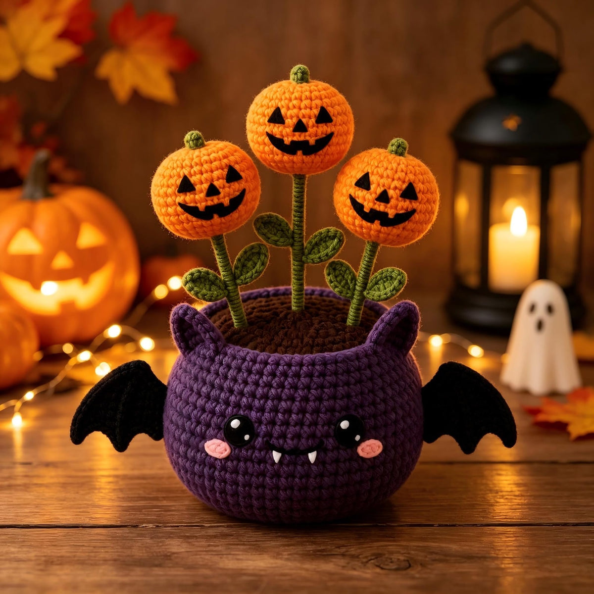 Halloween Crochet Potted Plant, Spooky Cute Amigurumi Decor, Handmade Halloween Desk Ornament, Fall Gift Idea