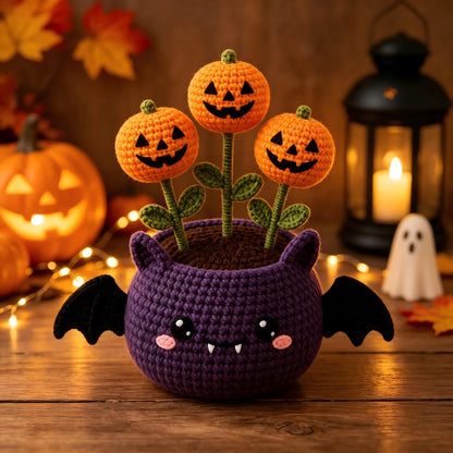 Halloween Crochet Potted Plant, Spooky Cute Amigurumi Decor, Handmade Halloween Desk Ornament, Fall Gift Idea