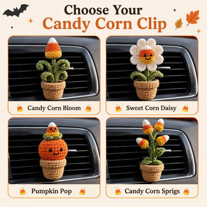 Halloween Crochet Car Vent Clip, Candy Corn Plant Car Decor, Cute Fall Car Accessories, Handmade Spooky Dashboard Charm Gift