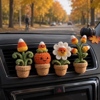 Halloween Crochet Car Vent Clip, Candy Corn Plant Car Decor, Cute Fall Car Accessories, Handmade Spooky Dashboard Charm Gift