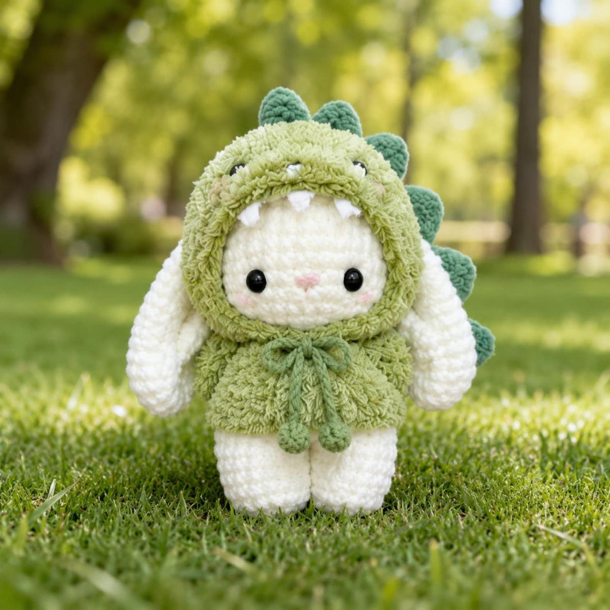 Kawaii Crochet Bunny Plush in Animal Costume, Amigurumi Stuffed Rabbit Toy, Cute Strawberry Dinosaur Duck Bunny Gift, Nursery Room Decor