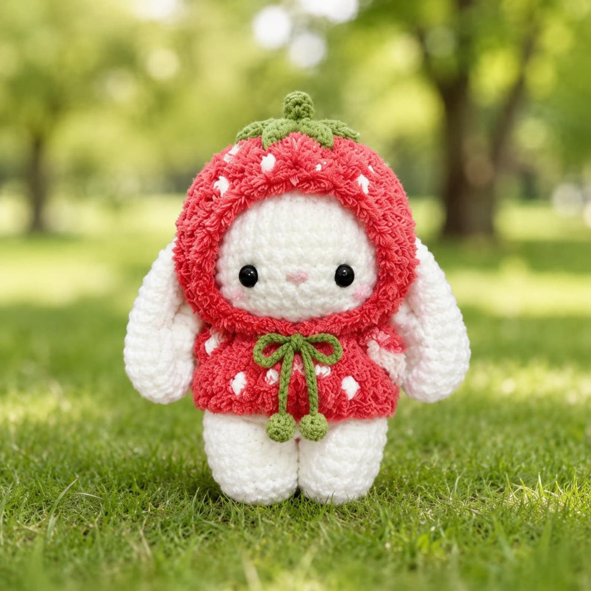 Kawaii Crochet Bunny Plush in Animal Costume, Amigurumi Stuffed Rabbit Toy, Cute Strawberry Dinosaur Duck Bunny Gift, Nursery Room Decor