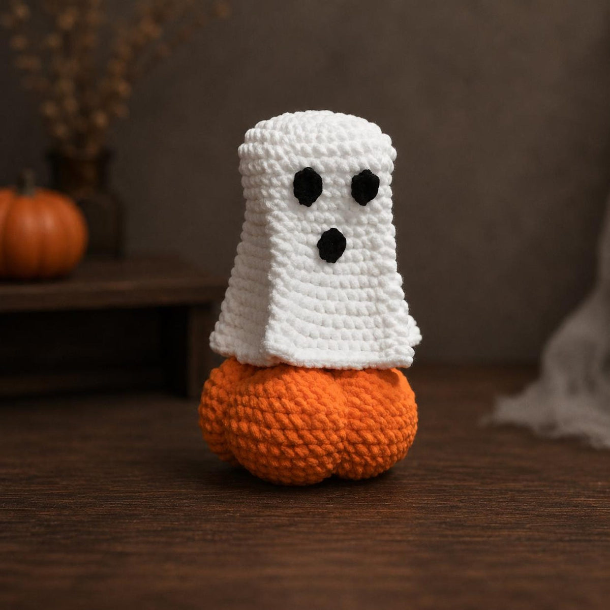 Crochet Halloween Ghost Pumpkin Decor, Handmade Spooky Amigurumi, Surprise Reveal Halloween Decor, Funny Halloween Gift, Gift for her