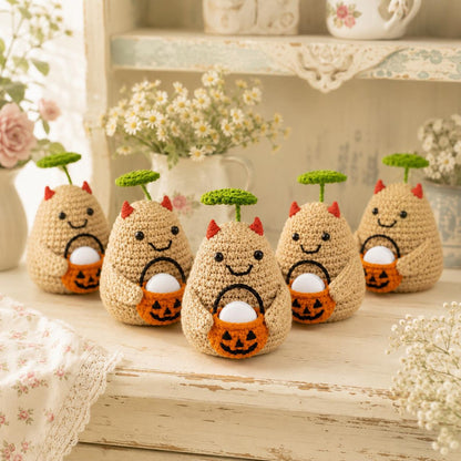 Crochet Halloween Potato with Pumpkin Bucket Fragrance Holder, Cute Devil Amigurumi Desk Decor, Potato Lover Gift