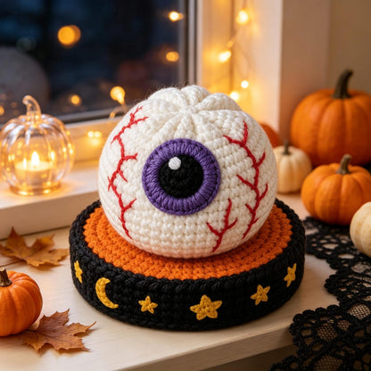 Handmade Crochet Halloween Spooky Balls Set, Reversible Ghost Pumpkin Bat Plush, Cute Gothic Desk Decor & Halloween Gift