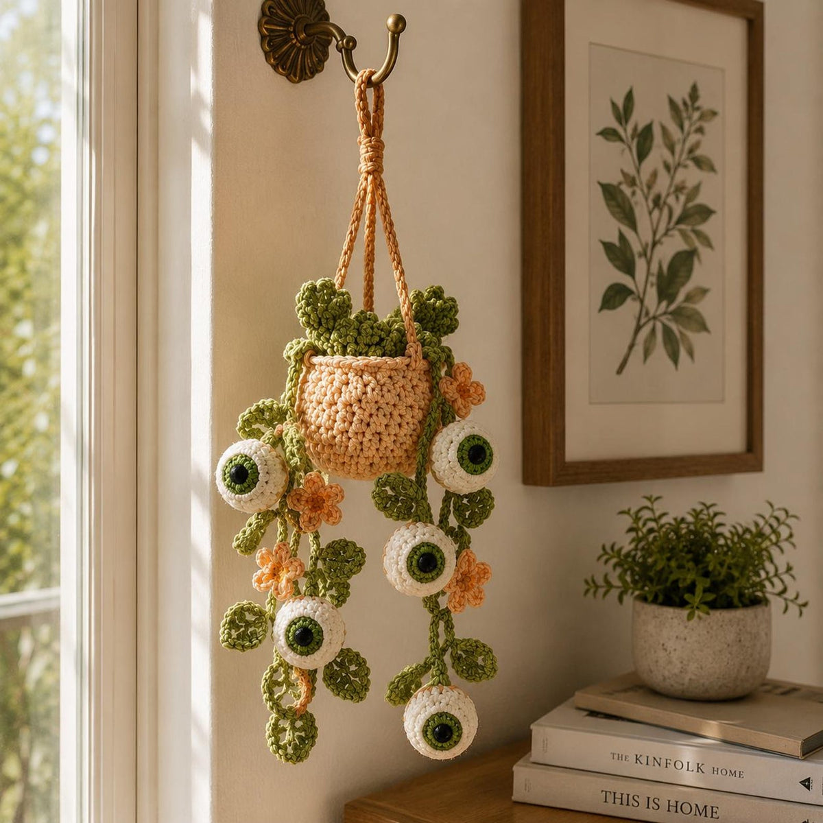 Crochet Halloween Eyeball Plant Car Hanging, Spooky Cute Rearview Mirror Charm, Halloween Car Decor, Handmade Halloween Car Accessory Gift