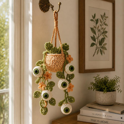 Crochet Halloween Eyeball Plant Car Hanging, Spooky Cute Rearview Mirror Charm, Halloween Car Decor, Handmade Halloween Car Accessory Gift