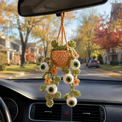 Crochet Halloween Eyeball Plant Car Hanging, Spooky Cute Rearview Mirror Charm, Halloween Car Decor, Handmade Halloween Car Accessory Gift