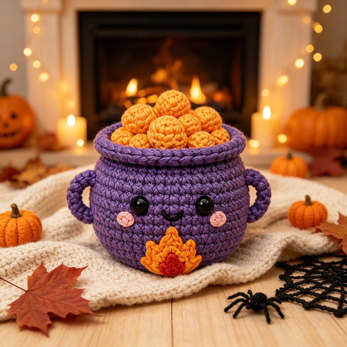 Handmade Crochet Witch Cauldron Plush, Cute Halloween Pot with Bubbles, Spooky Desk Decor, Fall Gift for Friends, Family and Coworkers