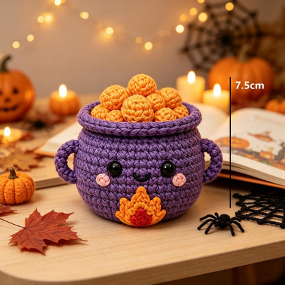 Handmade Crochet Witch Cauldron Plush, Cute Halloween Pot with Bubbles, Spooky Desk Decor, Fall Gift for Friends, Family and Coworkers