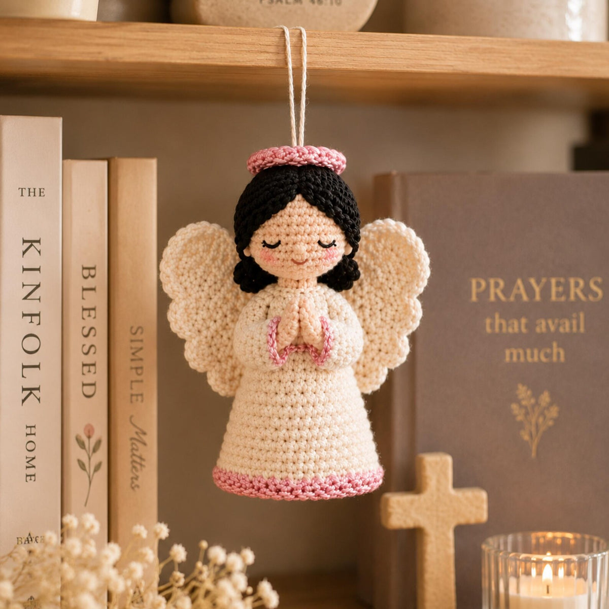 Handmade Crochet Guardian Angel, Rearview Mirror Car Charm, Christian Christmas Ornament, Faith Gift for Women, Nursery Decor