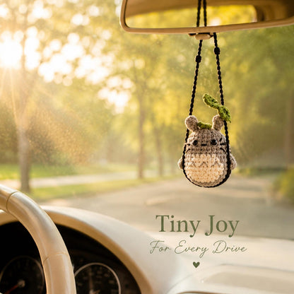 Crochet Forest Spirit Car Hanging, Handmade Amigurumi Rearview Mirror Charm, Cute Car Decor, Woodland Home Decor Gift, Totor0