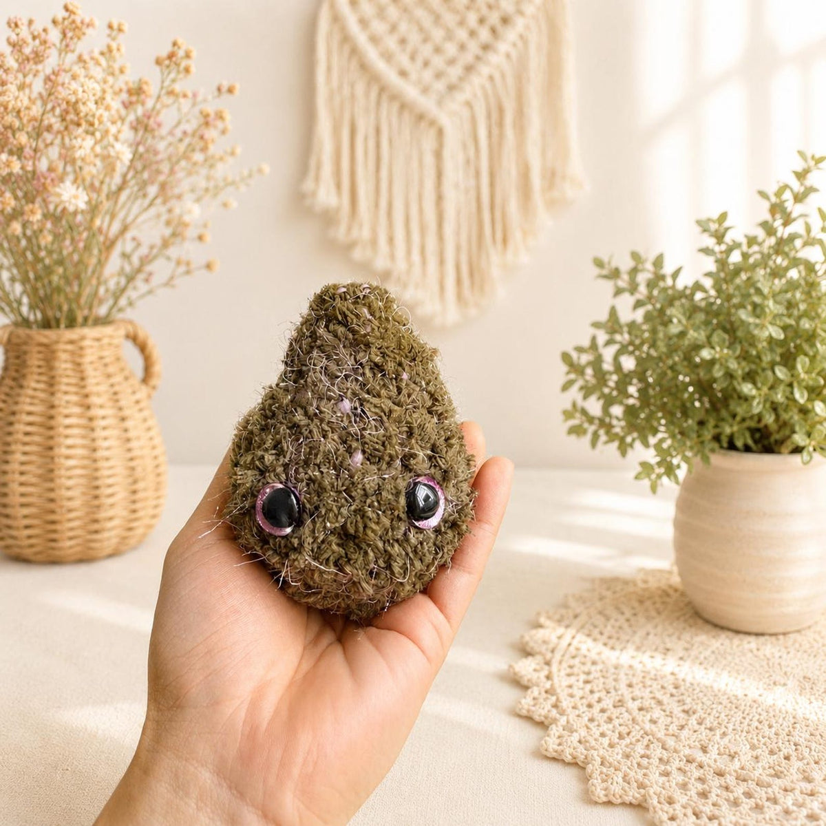 Crochet Nug Bud Plushie, Funny Weed Nugget Amigurumi, Cute Stoner Gift for Him, Emotional Support Desk Pet Buddy, Gag Gift for Best Friend