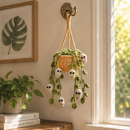 Crochet Halloween Car Plant Hanger, Handmade Mummy Plant Pot Car Charm, Spooky Cute Car Decor, Unique Car Accessory, Plant Lover Gift