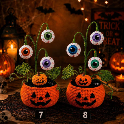 Crochet Halloween Pumpkin Ghost Pot, Spooky Pumpkin Decor, Ghost Flower Pot,Halloween Desk Decor, Halloween Gift, Handmade Gothic Home Decor