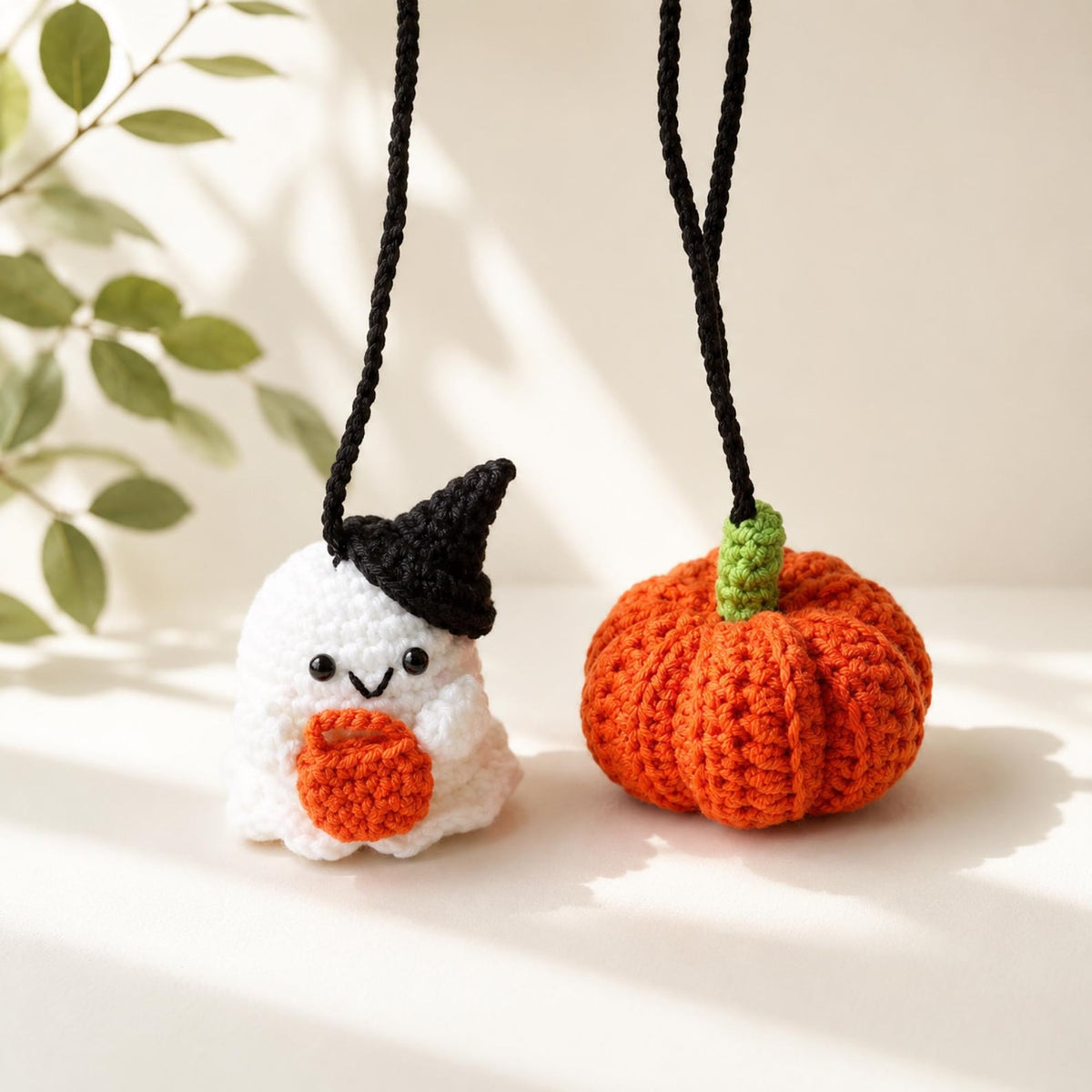 Crochet Ghost and Pumpkin Car Hanging, Crochet Pumpkin,New Car Gift, Mirror Accessories Decoration, Halloween Gift