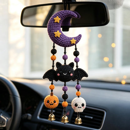 Handmade Crochet Halloween Car Charm, Cute Spooky Rearview Mirror Hanger, Thoughtful Fall Gift for Friends and Drivers