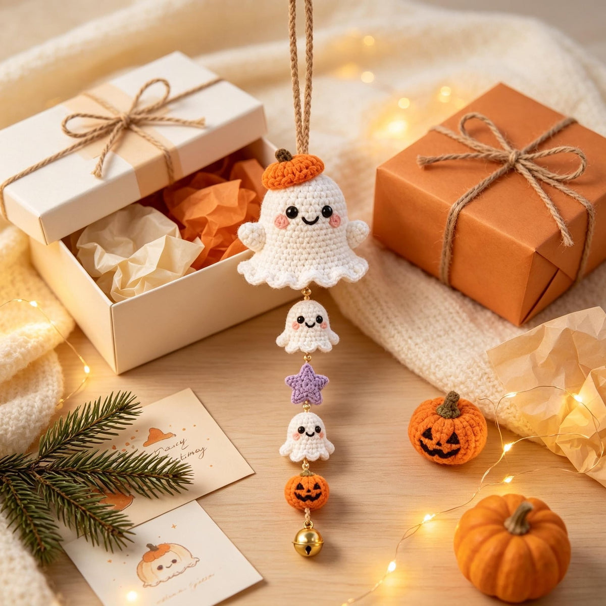 Handmade Crochet Halloween Car Charm, Cute Spooky Rearview Mirror Hanger, Thoughtful Fall Gift for Friends and Drivers