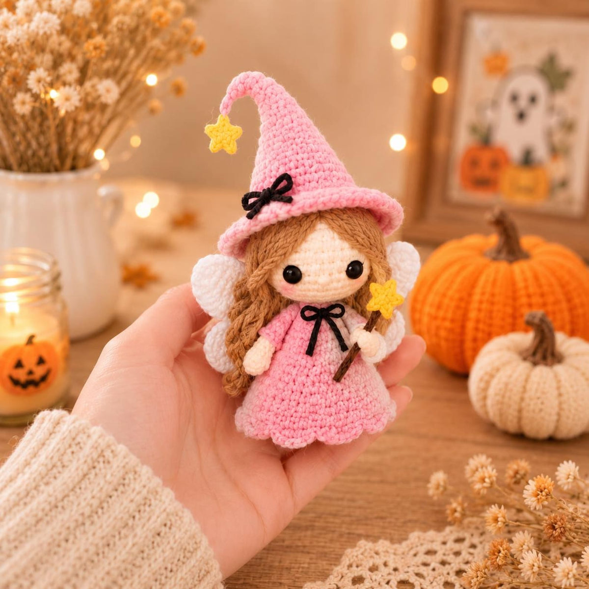 Mini Crochet Witch Doll, Cute Halloween Amigurumi, Spooky Pocket Hug, Handmade Fall Decor, Witchy Party Favor, Goth Girl Gift