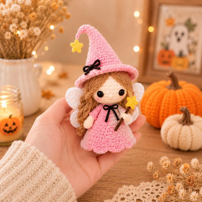 Mini Crochet Witch Doll, Cute Halloween Amigurumi, Spooky Pocket Hug, Handmade Fall Decor, Witchy Party Favor, Goth Girl Gift