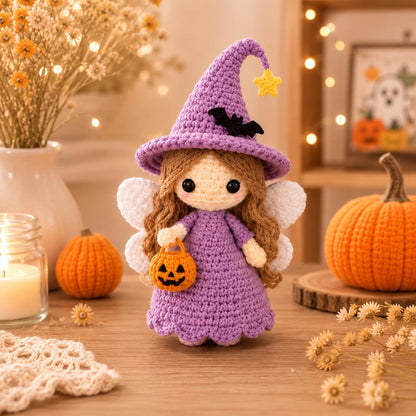 Mini Crochet Witch Doll, Cute Halloween Amigurumi, Spooky Pocket Hug, Handmade Fall Decor, Witchy Party Favor, Goth Girl Gift