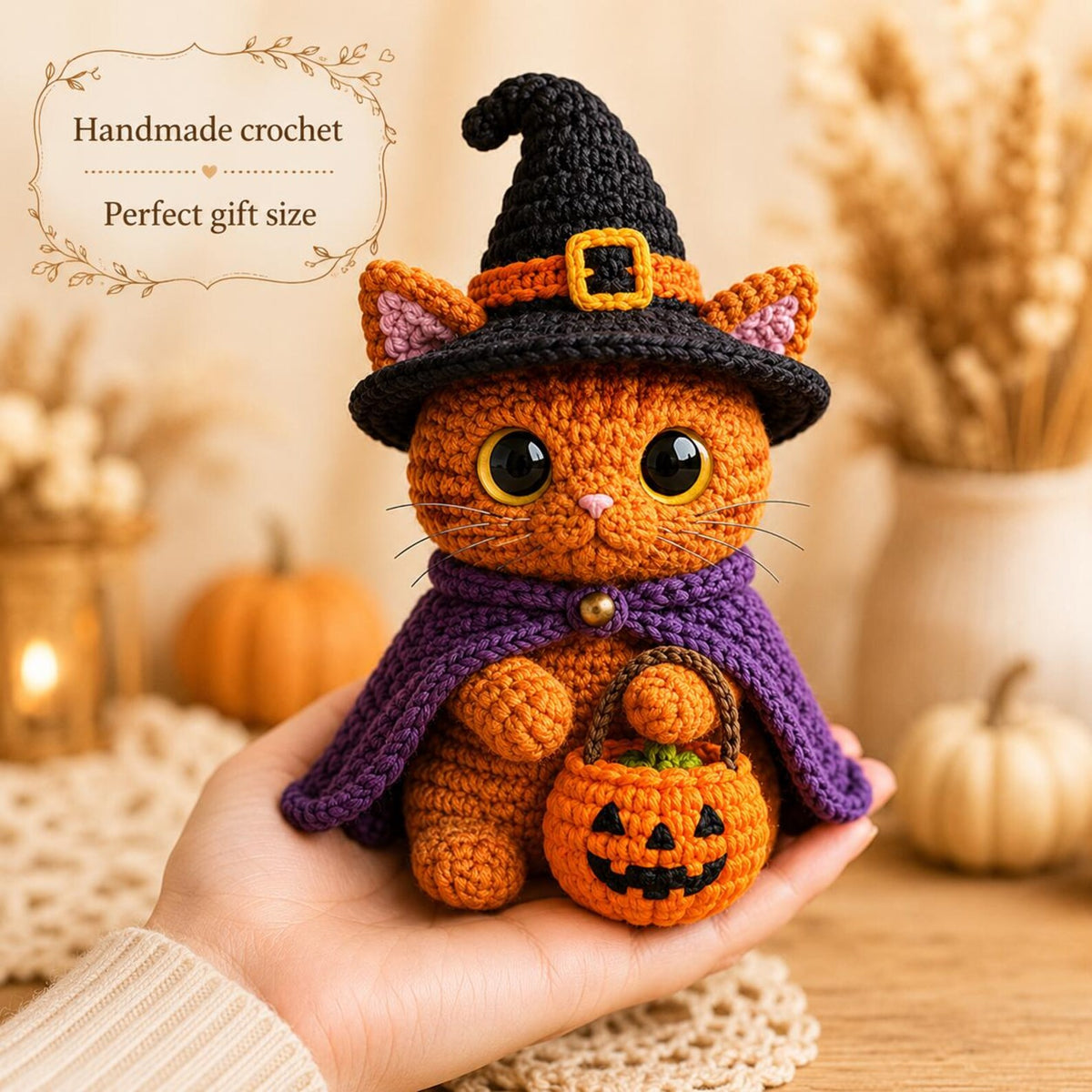 Custom Halloween Pet Portrait Crochet Plush From Photo, Personalized Dog Cat Witch Car Charm, Spooky Pumpkin Bag Clip, Pet Lover Gift