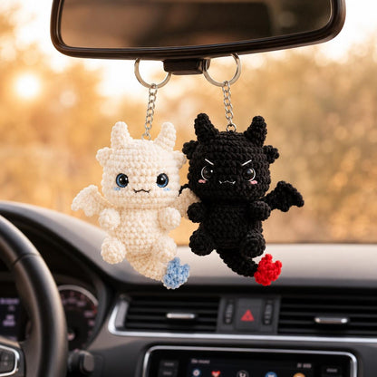 Handmade Crochet Dragon Keychain – Night Fury & Light Fury Plush, Couple keychain, Valentine Gift