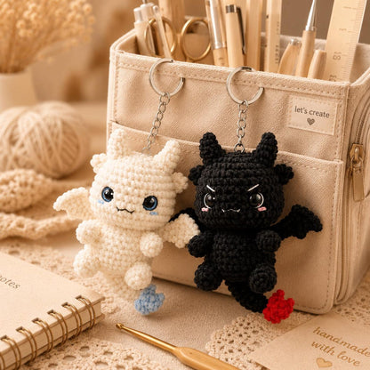 Handmade Crochet Dragon Keychain – Night Fury & Light Fury Plush, Couple keychain, Valentine Gift