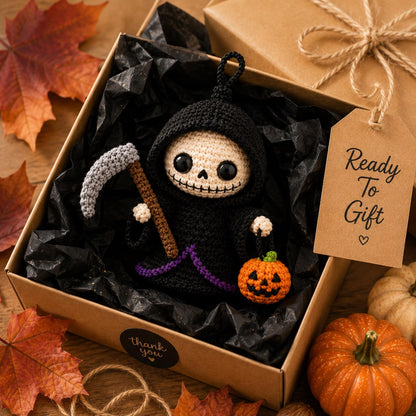 Handmade Crochet Grim Reaper Car Charm, Halloween Rearview Mirror Hanging, Cute Gothic Plush Ornament, Spooky Car Decor, Halloween Lovers
