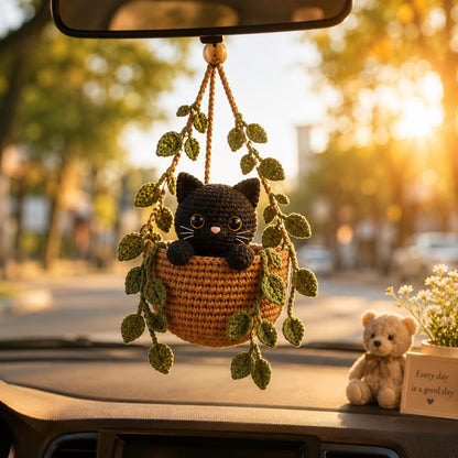 Crochet Cat Wall Hanging, Handmade Calico Cat Hanging Basket, Cute Nursery Decor, Cat Lover Gift, Housewarming Gift, Cat Lover Gift