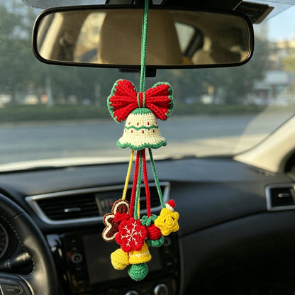 Hand-Crocheted Xmas Auto Hanging, Festive Rearview Mirror Ornament, Winter Vehicle Interior Accent, Themed Holiday Present for Motorists