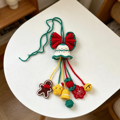 Hand-Crocheted Xmas Auto Hanging, Festive Rearview Mirror Ornament, Winter Vehicle Interior Accent, Themed Holiday Present for Motorists
