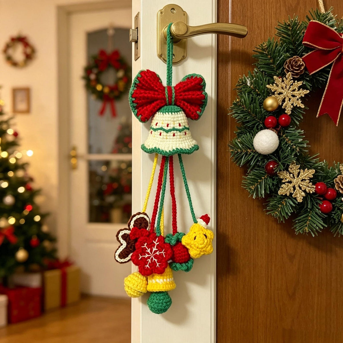 Hand-Crocheted Yuletide Indoor Wall Dangle, Christmas-Themed Seasonal Trinket, Household Wall Accent, Winter Housewarming Keepsake