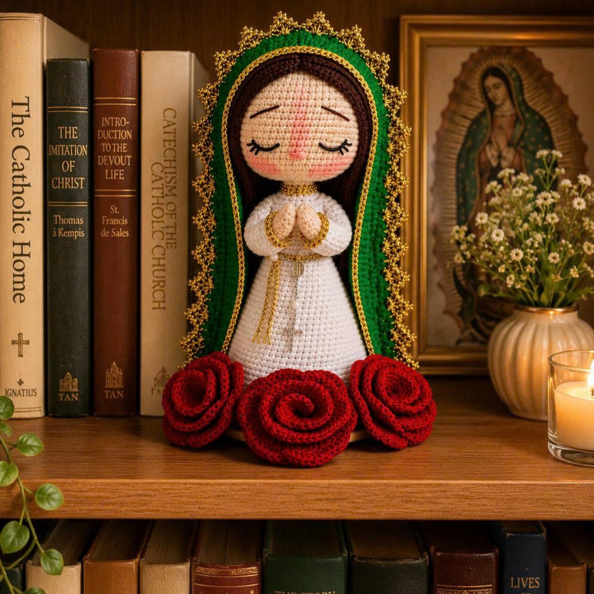 Handmade Our Lady Of Guadalupe Crochet Doll, Virgin Mary Amigurumi, Catholic Gift, Religious Home Altar Decor, Christian Prayer Statue