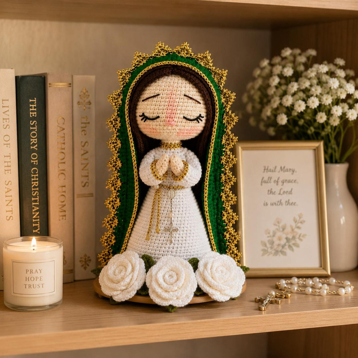 Handmade Our Lady Of Guadalupe Crochet Doll, Virgin Mary Amigurumi, Catholic Gift, Religious Home Altar Decor, Christian Prayer Statue