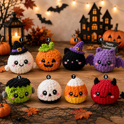 Halloween Crochet Bao Buns – Handmade Amigurumi Pumpkin, Ghost, Bat, Cat & Devil Plushies, Crochet Pumpkin Steamer, Handmade Halloween Plush