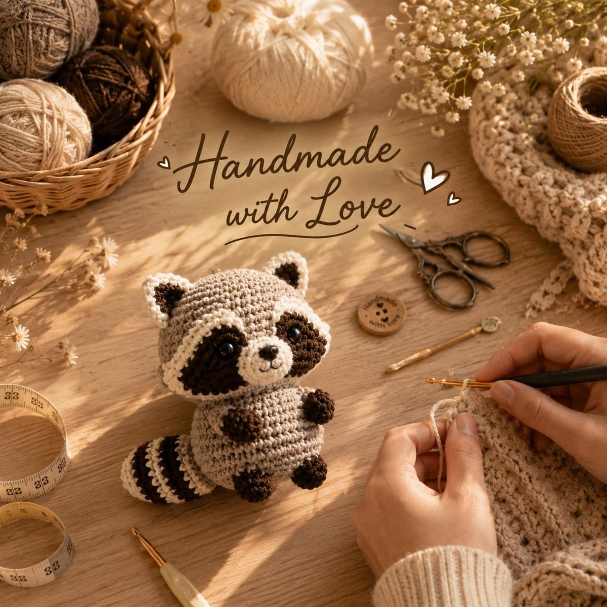 Cute Crochet Raccoon Ornament, Woodland Animal Gift, Handmade Raccoon Car Charm, Crochet Keychain, Forest Nursery Decor, Handmade Crochet