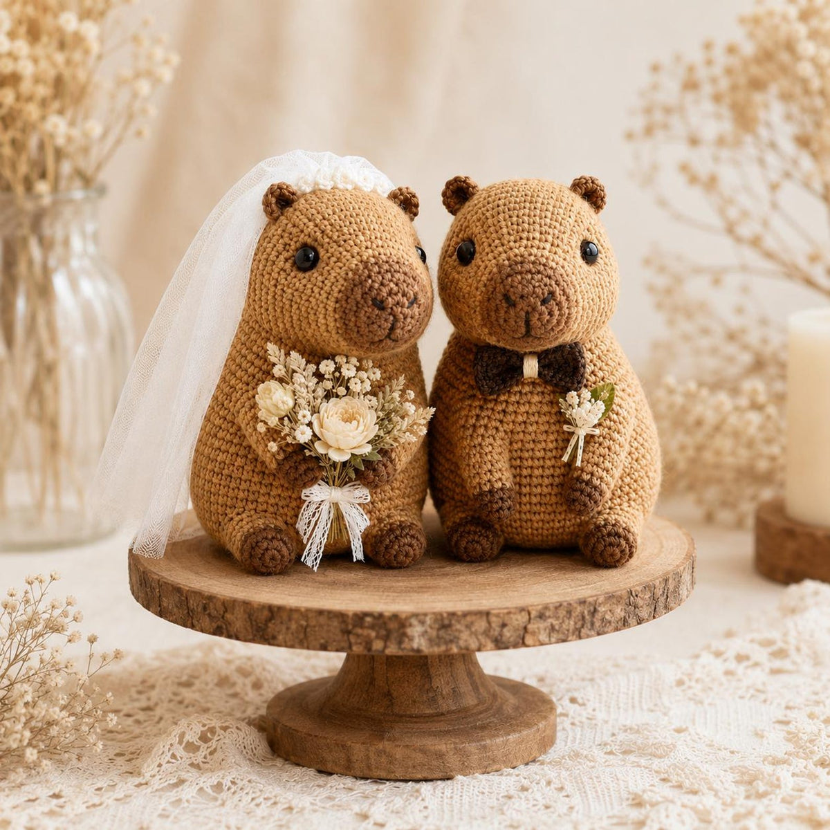 Custom Capybara Wedding Cake Topper, Crochet Bride and Groom Capybara Plush, Cute Animal Wedding Decor, Unique Anniversary Gift for Couple