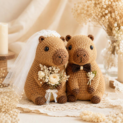 Custom Capybara Wedding Cake Topper, Crochet Bride and Groom Capybara Plush, Cute Animal Wedding Decor, Unique Anniversary Gift for Couple
