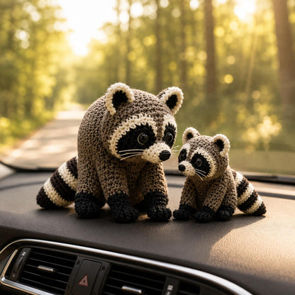Crochet Raccoon Dad & Baby, Handmade Amigurumi Raccoon Family, Woodland Animal Decor, Father's Day Gift, Cute Desk Ornament