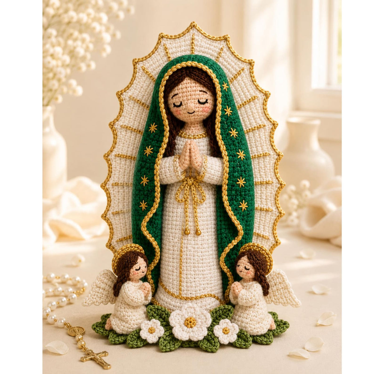 Handmade Crochet Virgin Mary Statue, Our Lady Amigurumi, Catholic Home Decor, Prayer Room Ornament, Christian Gift for Mom, Faith Gift