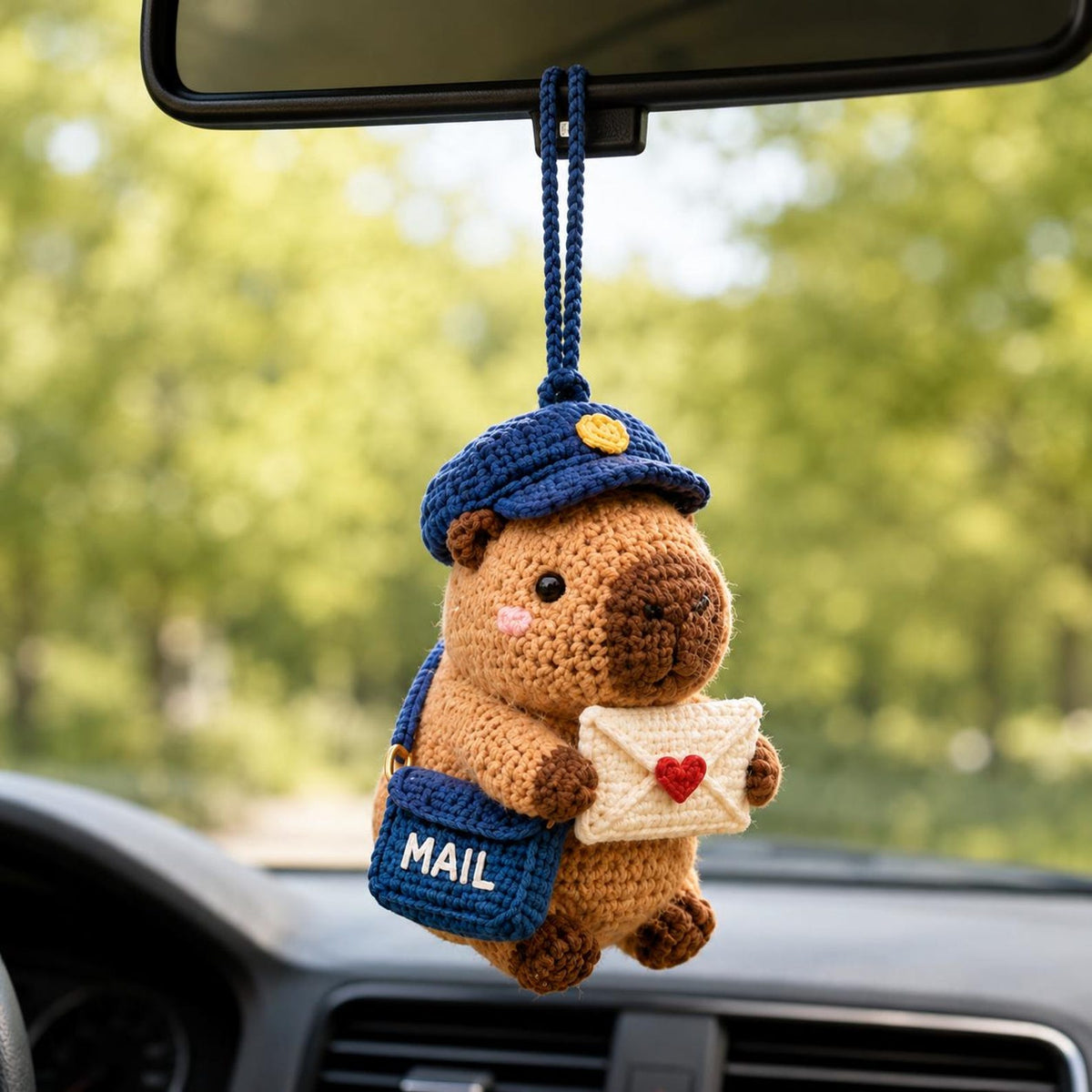 Crochet Camping Capybara Car Hanging, Amigurumi Hiker Animal Rearview Mirror Charm, Backpack Keychain Plush, Nature Lover Gift, Hiker Gift