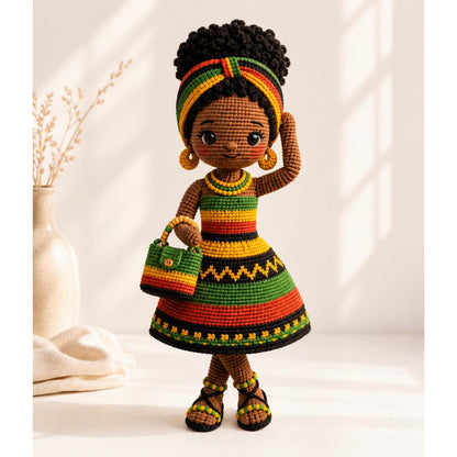Handmade Crochet Afro Girl Doll, Black Amigurumi Doll, African Inspired Soft Toy, Personalized Crochet Gift, Nursery Decor, Baby Shower Gift