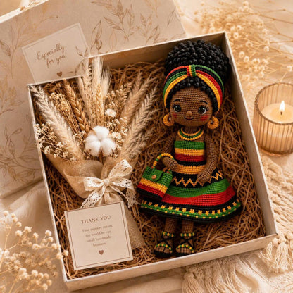 Handmade Crochet Afro Girl Doll, Black Amigurumi Doll, African Inspired Soft Toy, Personalized Crochet Gift, Nursery Decor, Baby Shower Gift