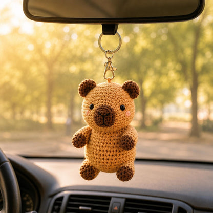 Crochet Capybara Car Mirror Charm, Handmade Amigurumi Animal Plush, Backpack Bag Charm, Cute Nature Lover Gift, Handmade Crochet Gift