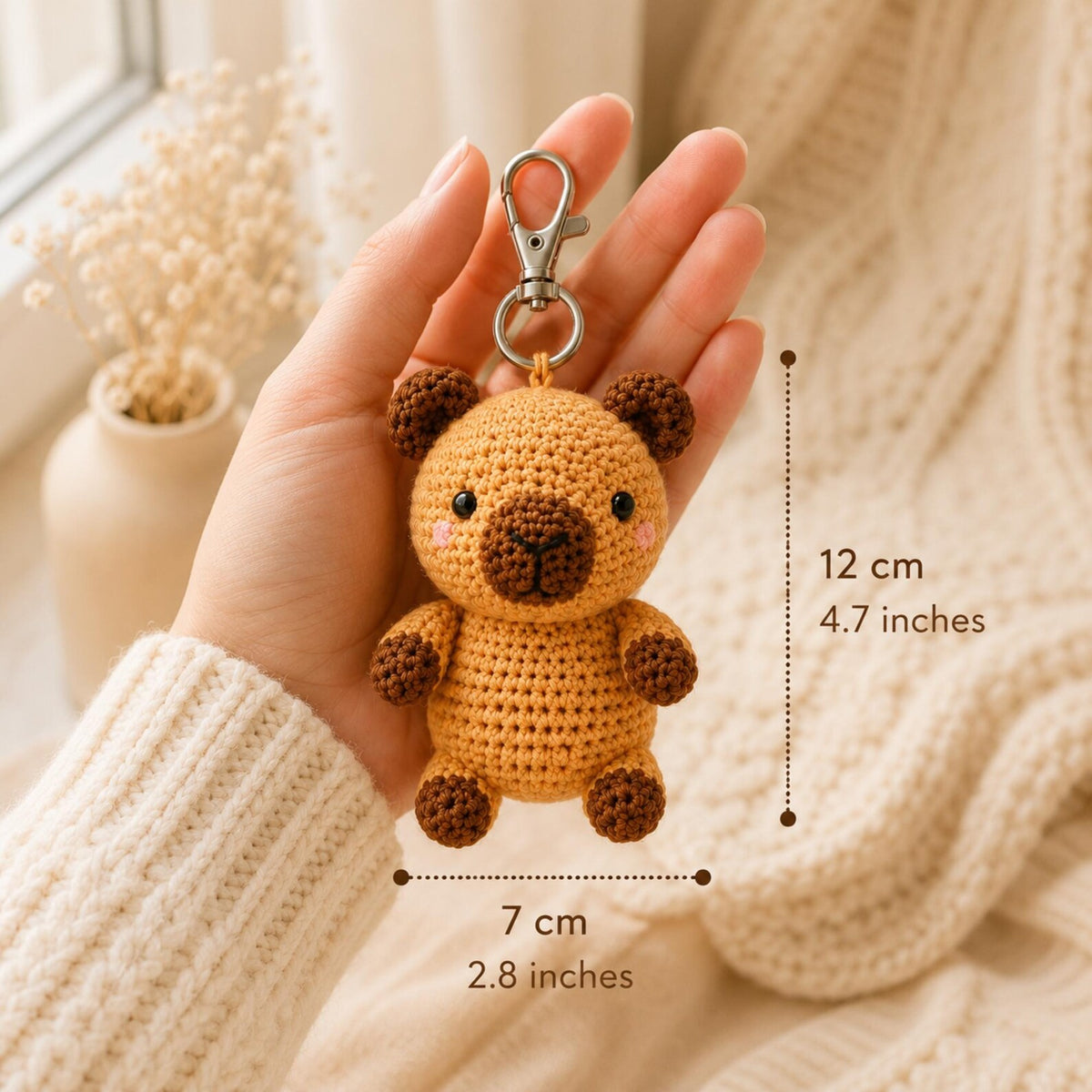 Crochet Capybara Car Mirror Charm, Handmade Amigurumi Animal Plush, Backpack Bag Charm, Cute Nature Lover Gift, Handmade Crochet Gift