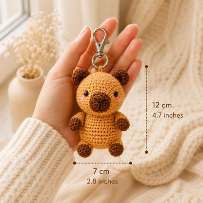 Crochet Capybara Car Mirror Charm, Handmade Amigurumi Animal Plush, Backpack Bag Charm, Cute Nature Lover Gift, Handmade Crochet Gift